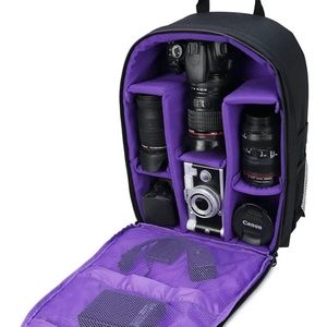 Graphy DSLR Camera Backpack (Black/Purple Interior) with Waterproof Cover